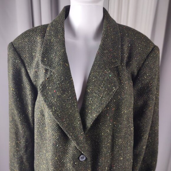 White Stag Wool Blend Tweed Blazer Coat Green Plus Size 20W 3 Button Jacket - Picture 3 of 11